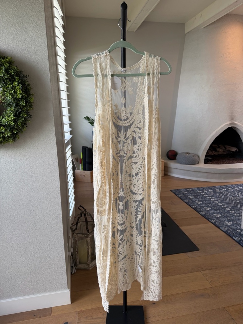 Lace Sheer Long Cover-Up - Cream